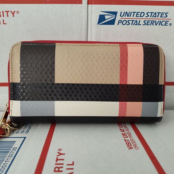 Plaid Multicolor Women's Vegan Leather Wallet With Red Zipper Closure - Picture 4 of 12